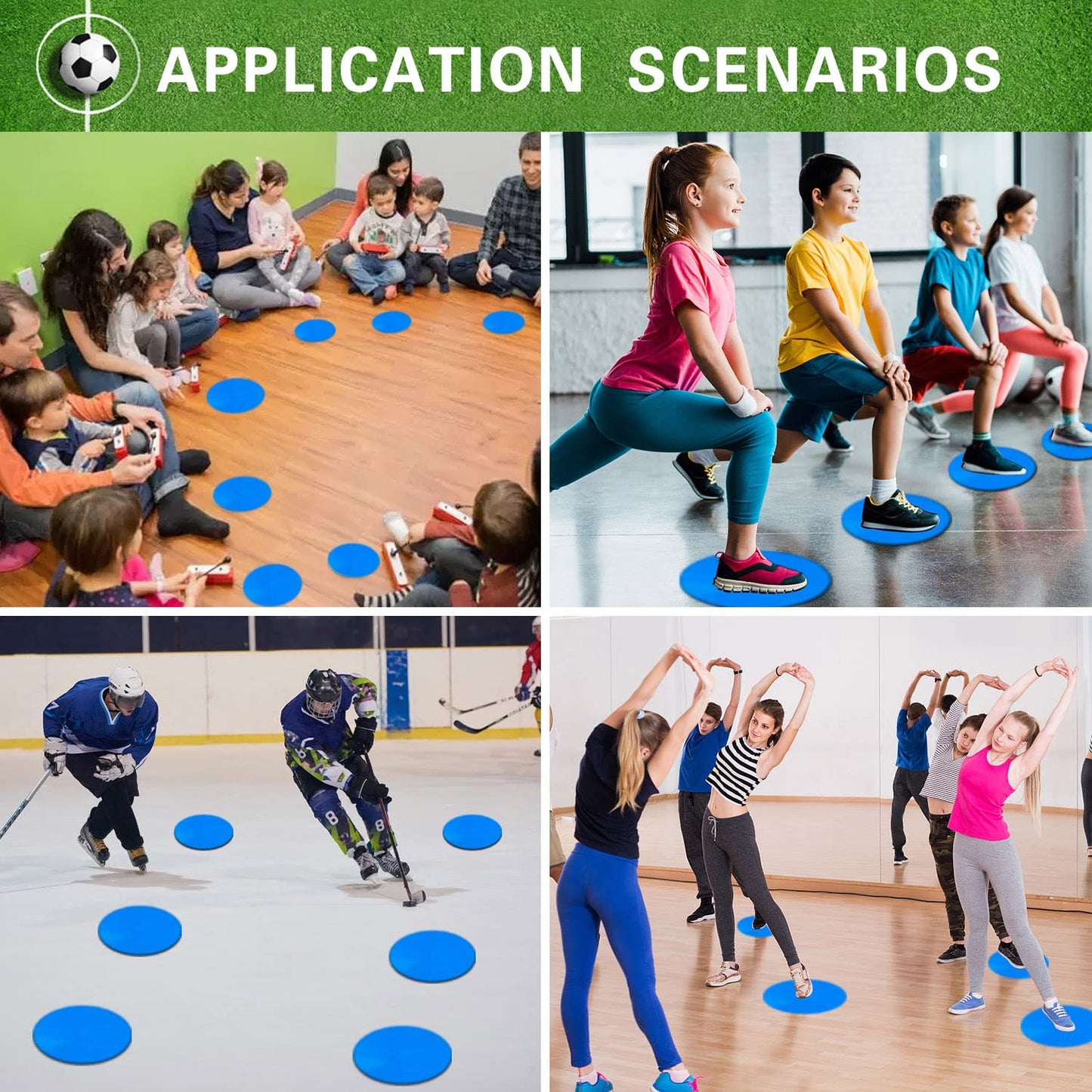 Spot Markers 9 inch 12 Pcs Non-Slip Rubber Agility Markers Flat Field Cones Floor Dots for Football, Soccer, Basketball Training Markers, School Activities, Exercise Drills, Social Distancing Blue