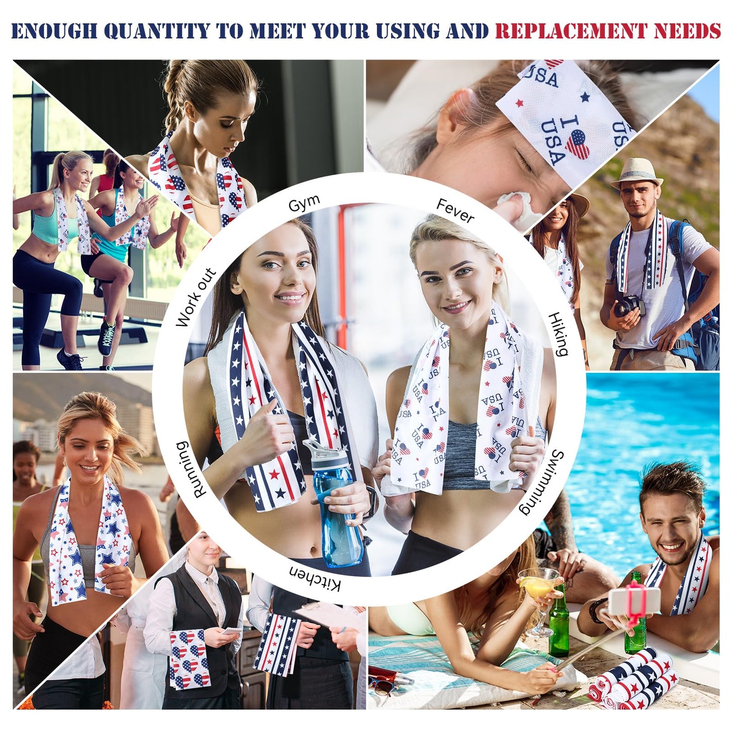 24 Pack Patriotic Cooling Towel Bulk with American Flag 40" x 12" 4th of July Neck Cooling Towel Sweat Rags Soft Breathable Chilly Neck Wraps for Face Outdoor Sport Running Yoga Baseball Golf