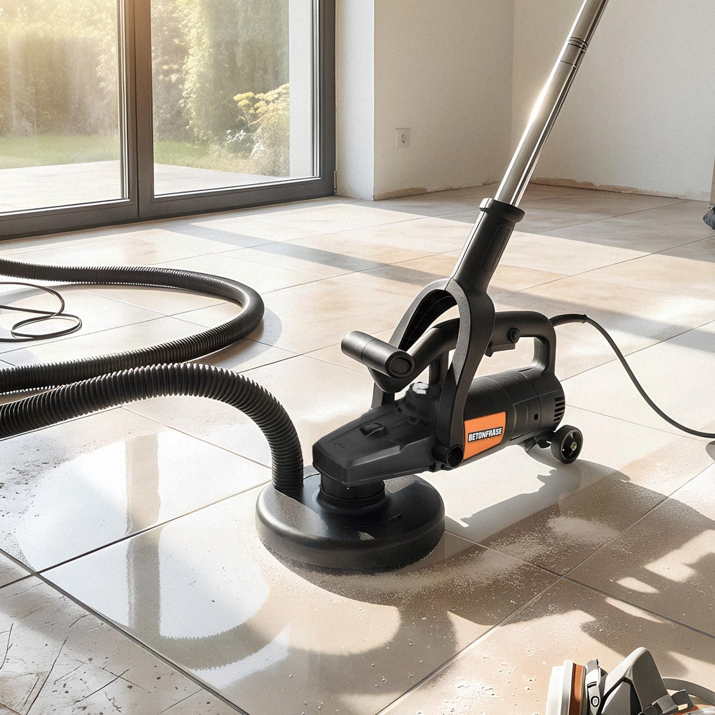 7 Inch Concrete Grinder Set with with Extendable Rod, 3800W Concrete Floor Polisher with Dust Extraction Shroud, 6 Gears, 6000RPM Concreter Surface Planner for Grinding Concrete Cement Marble
