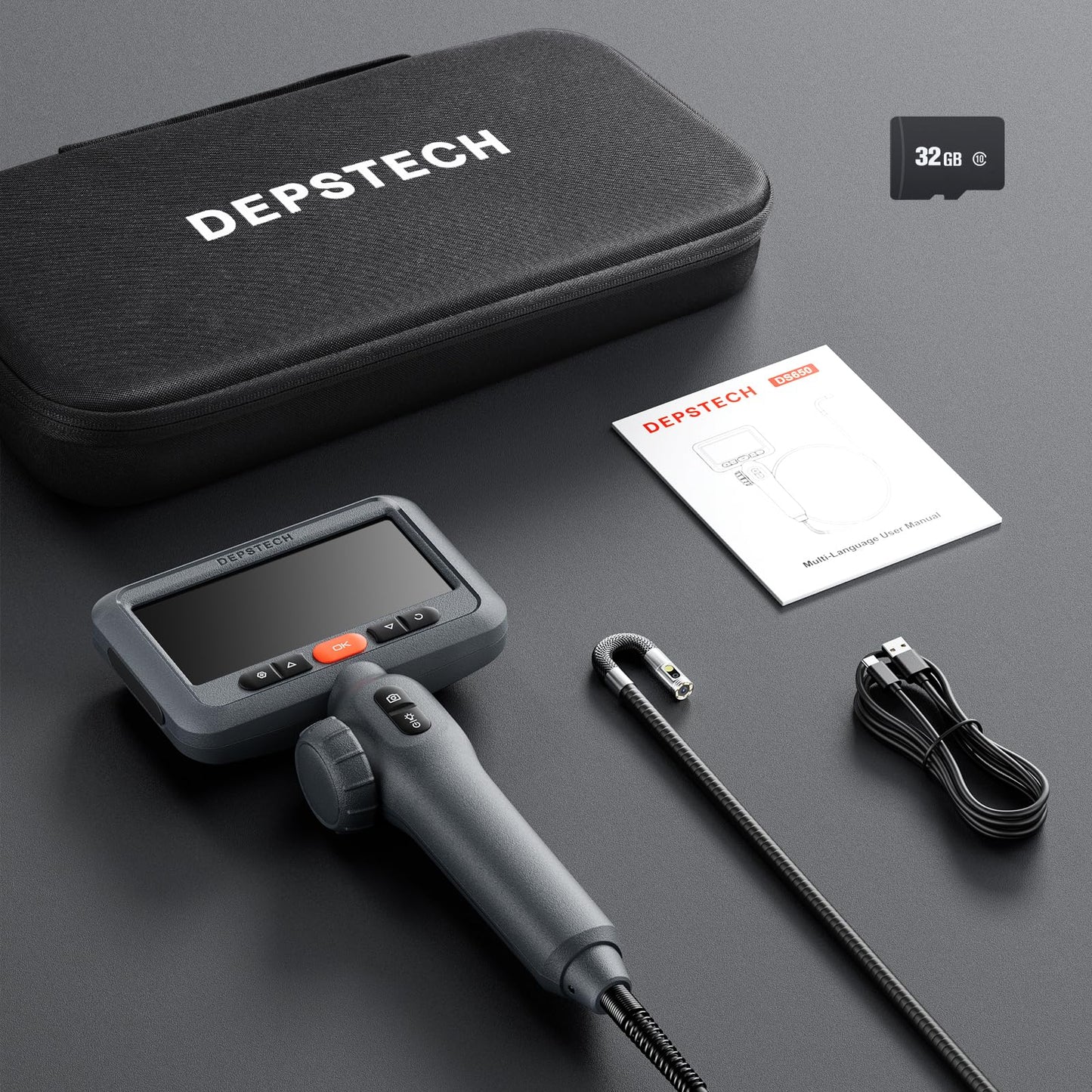 DEPSTECH 10FT Articulating Endoscope Camera with Light: Dual Lens Two-Way Articulated Industrial Borescope with 4.5" Screen and Snake Cable, Inspection Camera Automotive Tool for Wall, Pipe, Mechanic