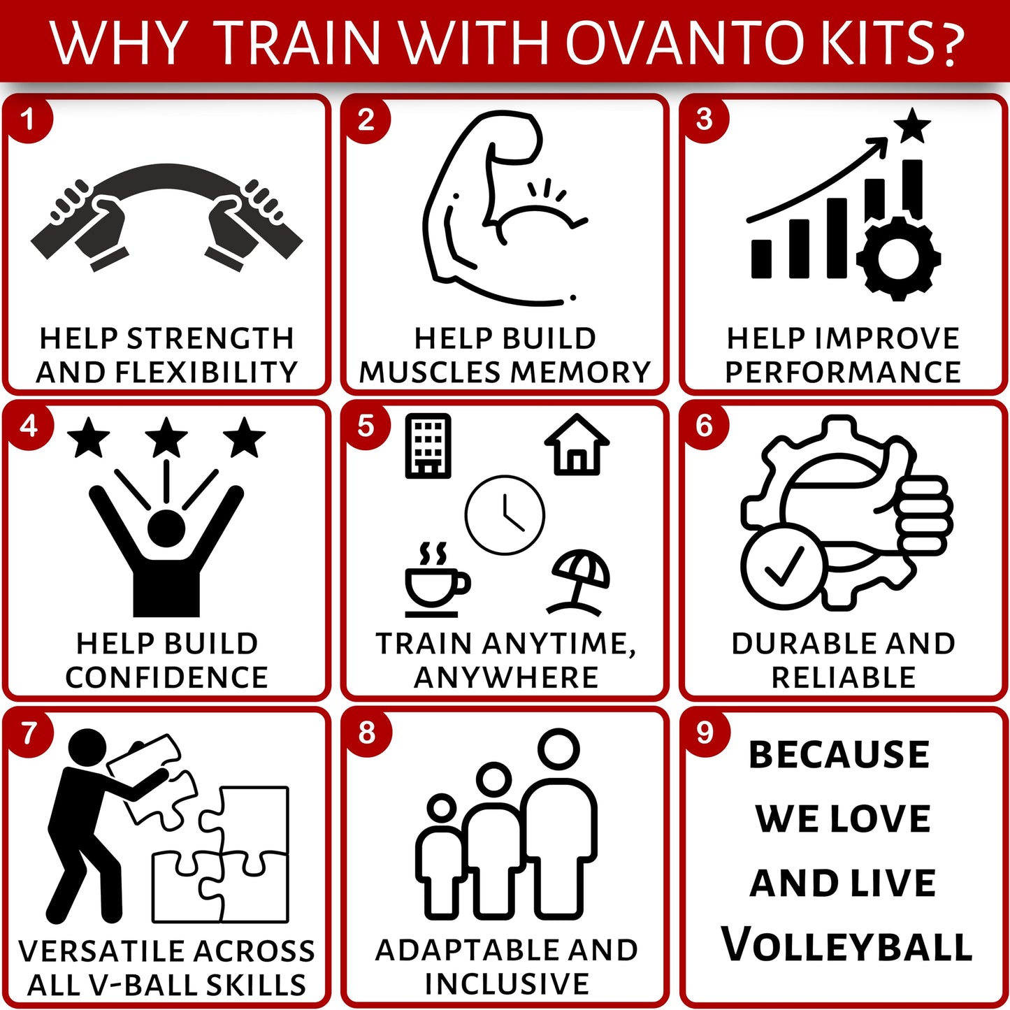 OVANTO Volleyball Training Equipment Aid – Adjustable Practice Volleyball Kit with Ultra-Stretch Neoprene, Exclusive Nylon Bag & Premium Content with Free ebooks, Best Gift for Beginners & Experts