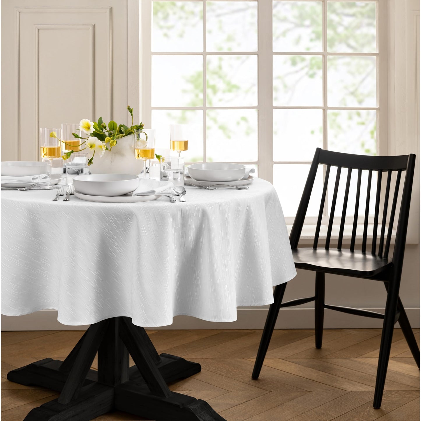 Elrene Home Fashions Continental Solid Texture Water, Stain & Wrinkle Resistant Tablecloth, 90" Round, White
