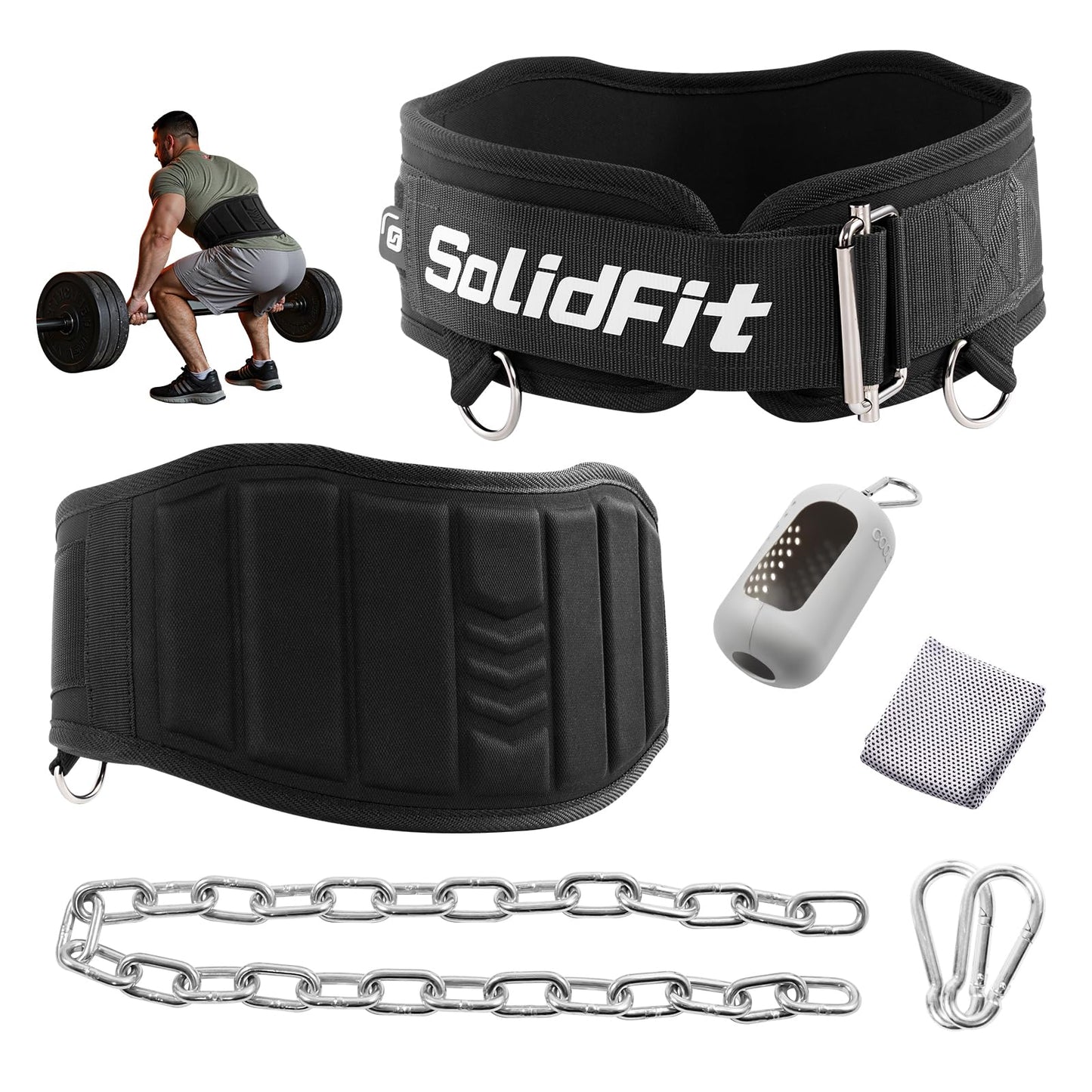 SolidFit Fitness Dip Weight Belt with Chain for Weight Lifting,Self-Locking Belt Weightlifting Squat Belts for Men,Supports 350lbs Pull Up Weight Belt,Deadlift Belt Gym Train,Workout Weights for Women