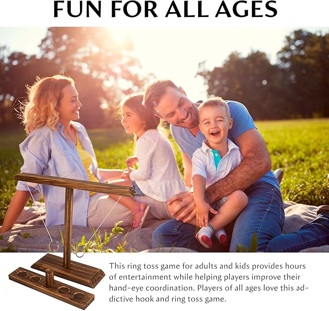 DreamToyz Ring Toss Games for Adults, Yard Games, Patio Decor, Outdoor Indoor Games, Wooden Hook and Ring Game for Bars, Home, Party, 15.7" X 13" Large Size