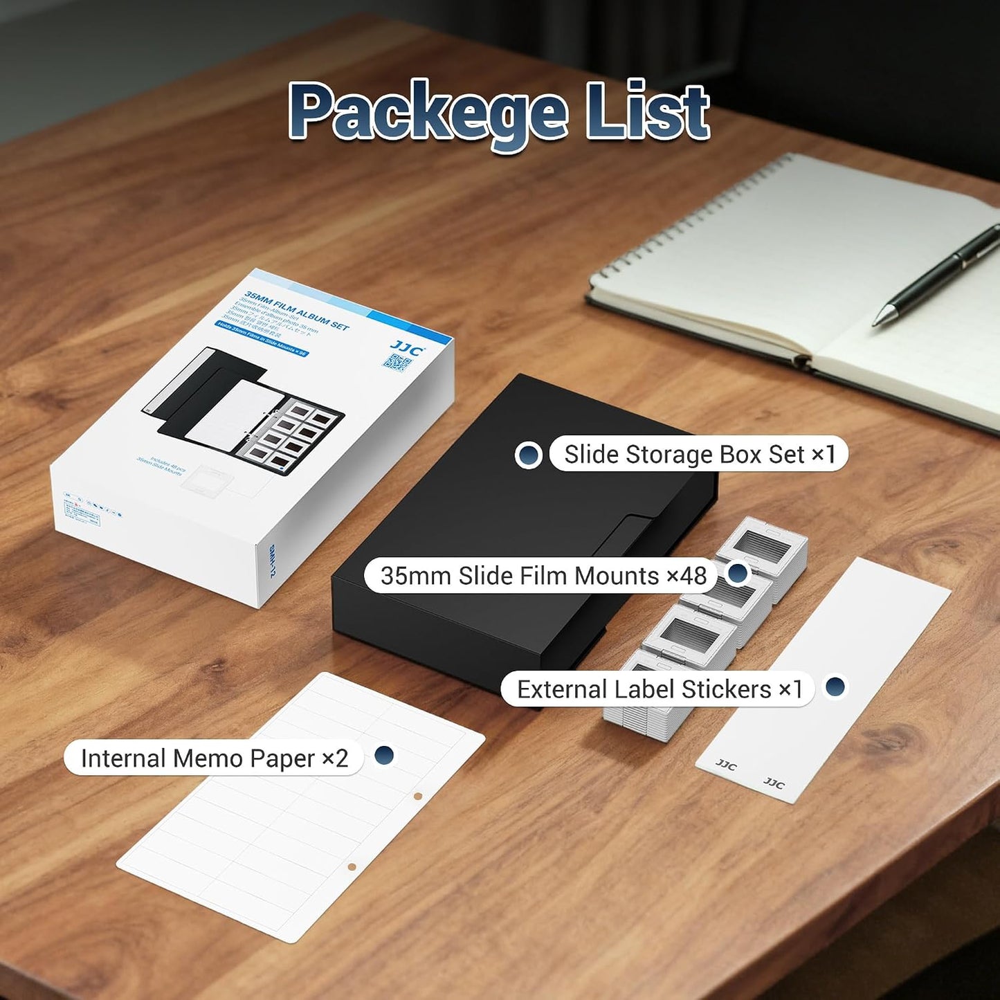 JJC 35mm 96 12 48 Slide Storage Box Kit - Archival Safe Pull-Out Case Holds Mounted Slides, with Acid-Free Pages