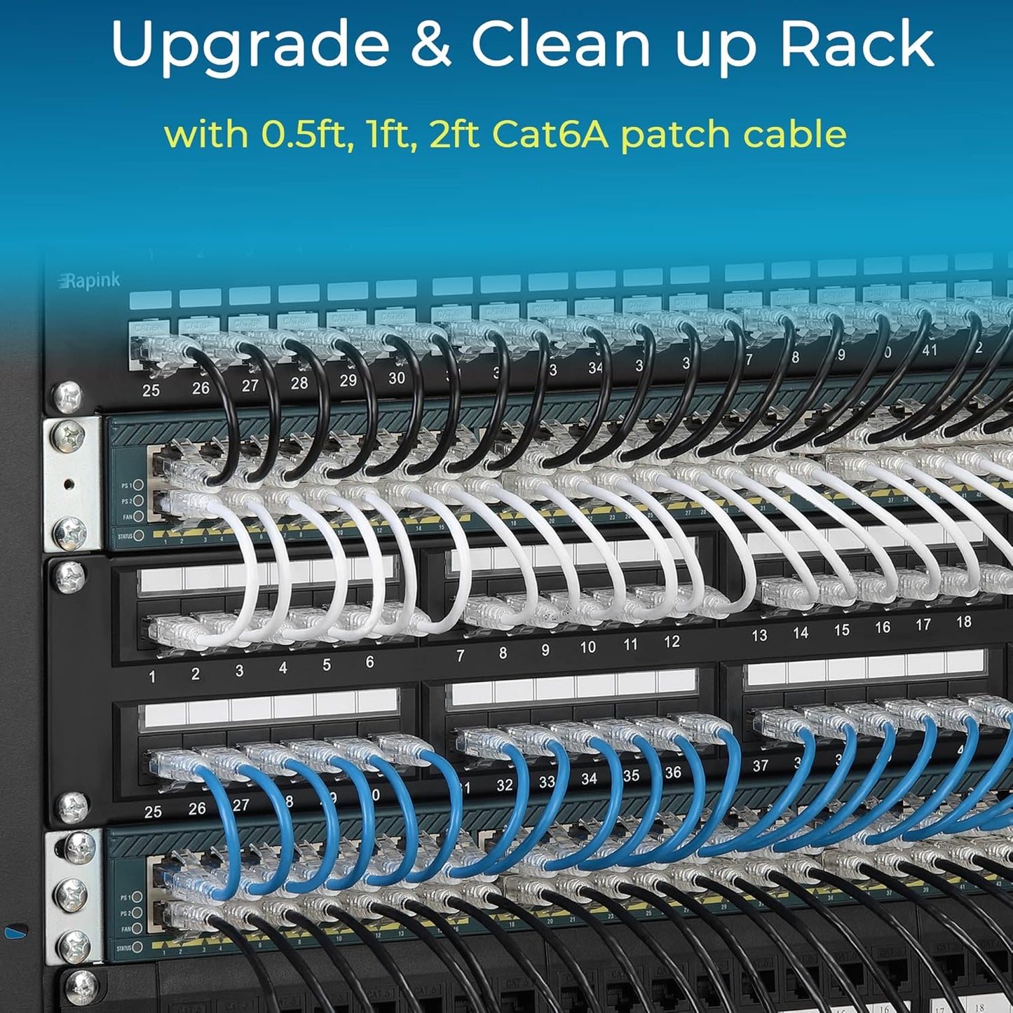 Rapink Cat6/ Cat6a 2ft (24 Pack) Cat6a 10G 6 Cat6 Patch Cables Slim, Ethernet Patch Cable Support, Snagless Cat Patch