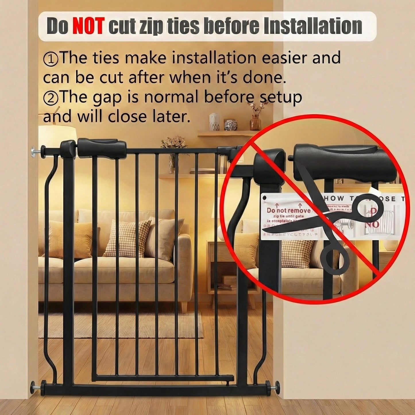Heavy Duty Baby & Pet Safety Gate - Extra Wide 76.4-81.1 Inch, Black Metal, Pressure Mounted, Walk-Through