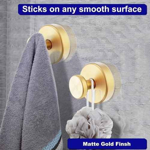 Bntuk Suction Cup Hooks - Removable Towel Hooks for Shower & Bathroom | 4 Pack, Gold Finish