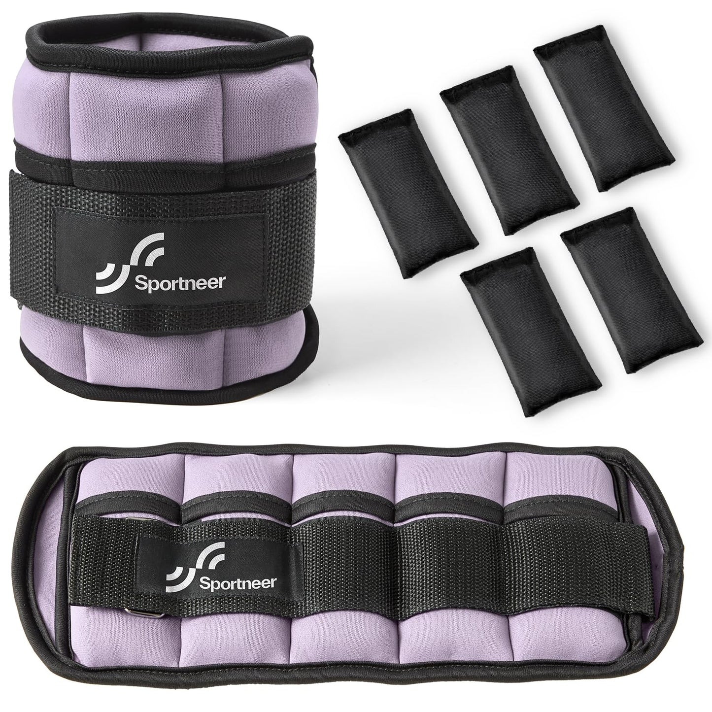 Sportneer Adjustable Ankle Weights Set - 1 Pair (2-10 lbs) Removable Sandbags for Women & Men, Comfortable Neoprene Leg Weights for Walking, Running, Pilates, Yoga, Home Workout & Physical Therapy