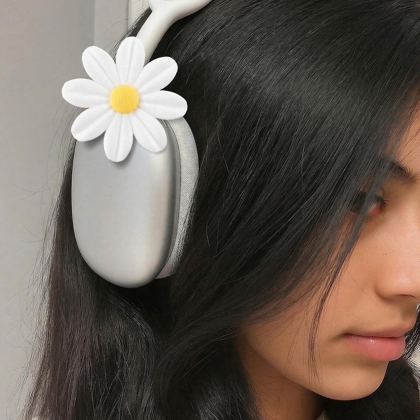 Fiwochic 2 Pack 3D Headset Headphone Accessories Decoration Daisy Flower Decor Cute Printed White Daisy Cute Attachment