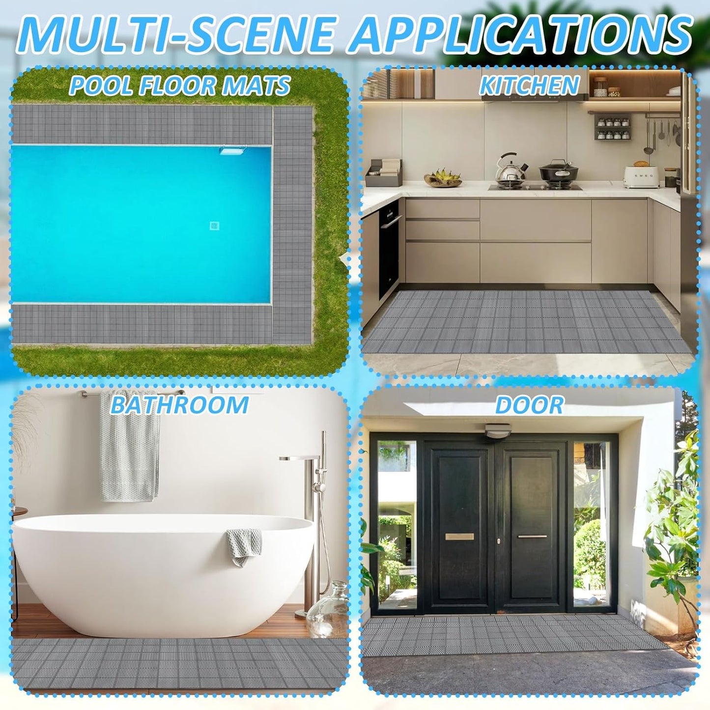 3 x 40FT Drainage Pool Flooring Mats Non Slip Swimming Pool Mat PVC Splash Matting Mesh Hollow Doormat Roll for Outdoor Indoor Garage Restaurant Sauna SPA Heavy Duty Commercial Anti Slip Floor Mats