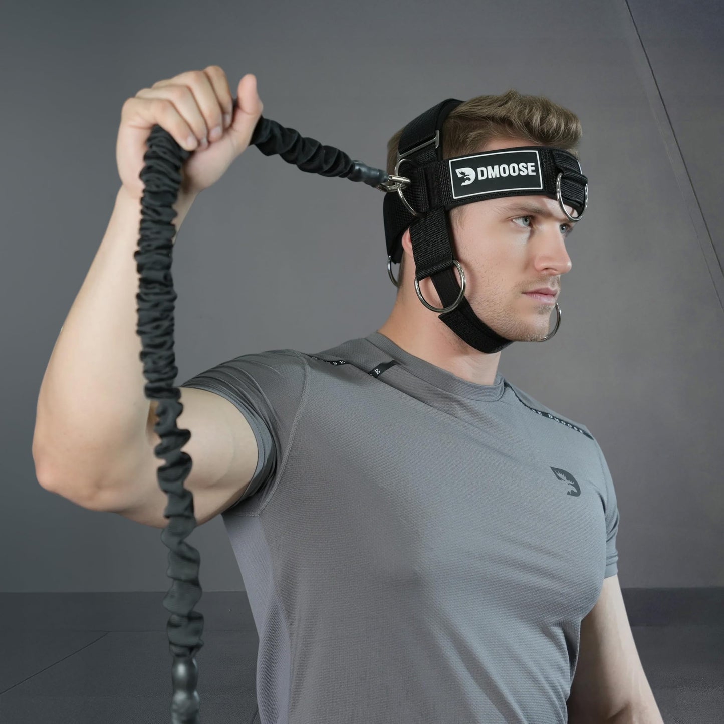 DMoose Fitness Neck Harness Plus for Weight Lifting - Soft Padded Head & Chin Strap with 30" Heavy Duty Steel Chain, 2 Bands & Door Anchor - Neck Exerciser & Strengthener (Neck Harness Plus)