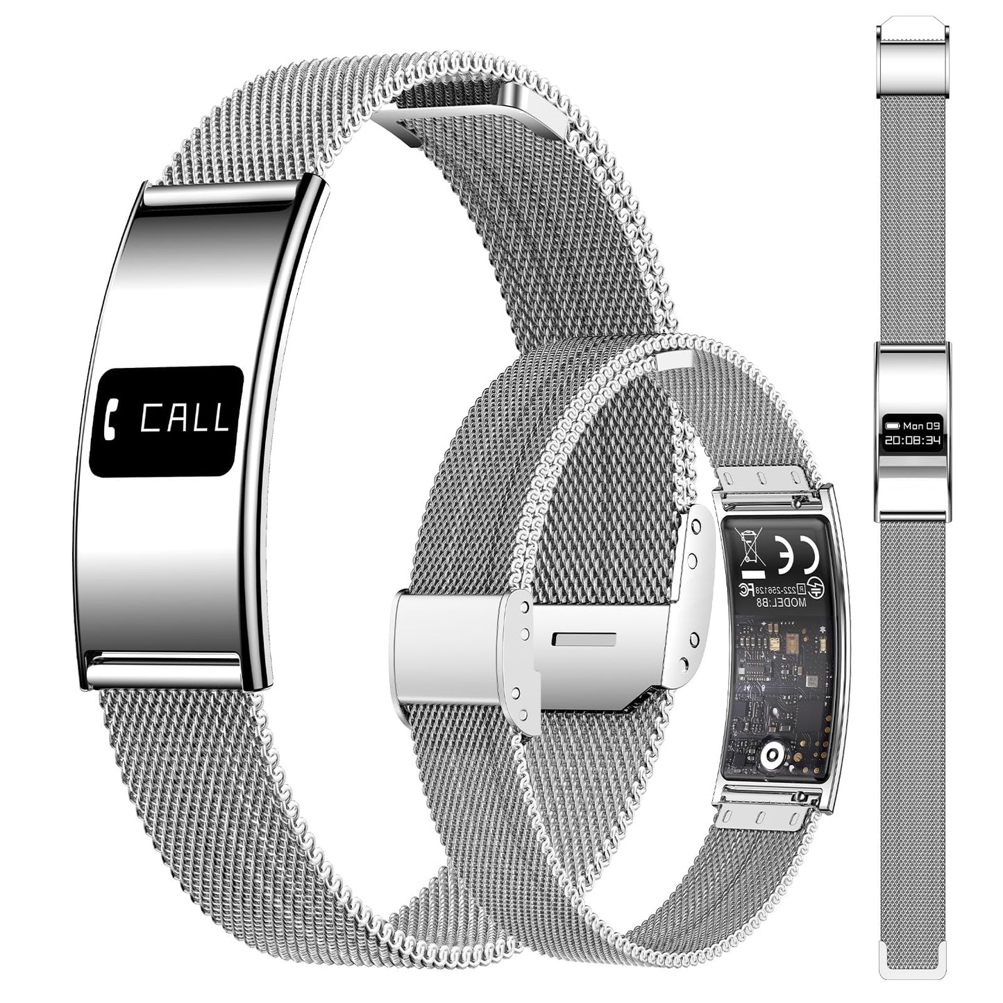 TAYSHILEY Smart Bragelet Health &-Fitness-Tracker with Stress Management, Workout Intensity, Sleep Tracking, 24/7 Heart Rate and More, Midnight Black/Rose Gold (Silver mesh)