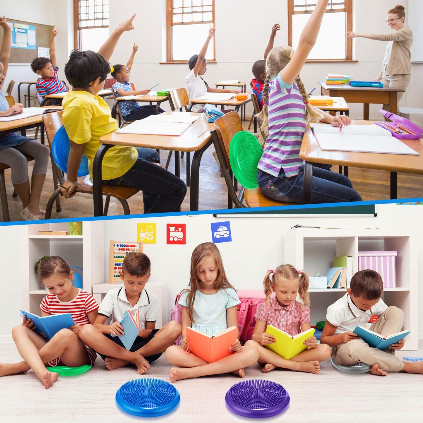 Jerify 4 Pcs Wiggle Seat Flexible Inflated Wobble Cushion Stability Balance Pad Balance Disc Sensory Seat for Men Women Fitness Physical Exercise Improving Posture Home Office(Multi Color)