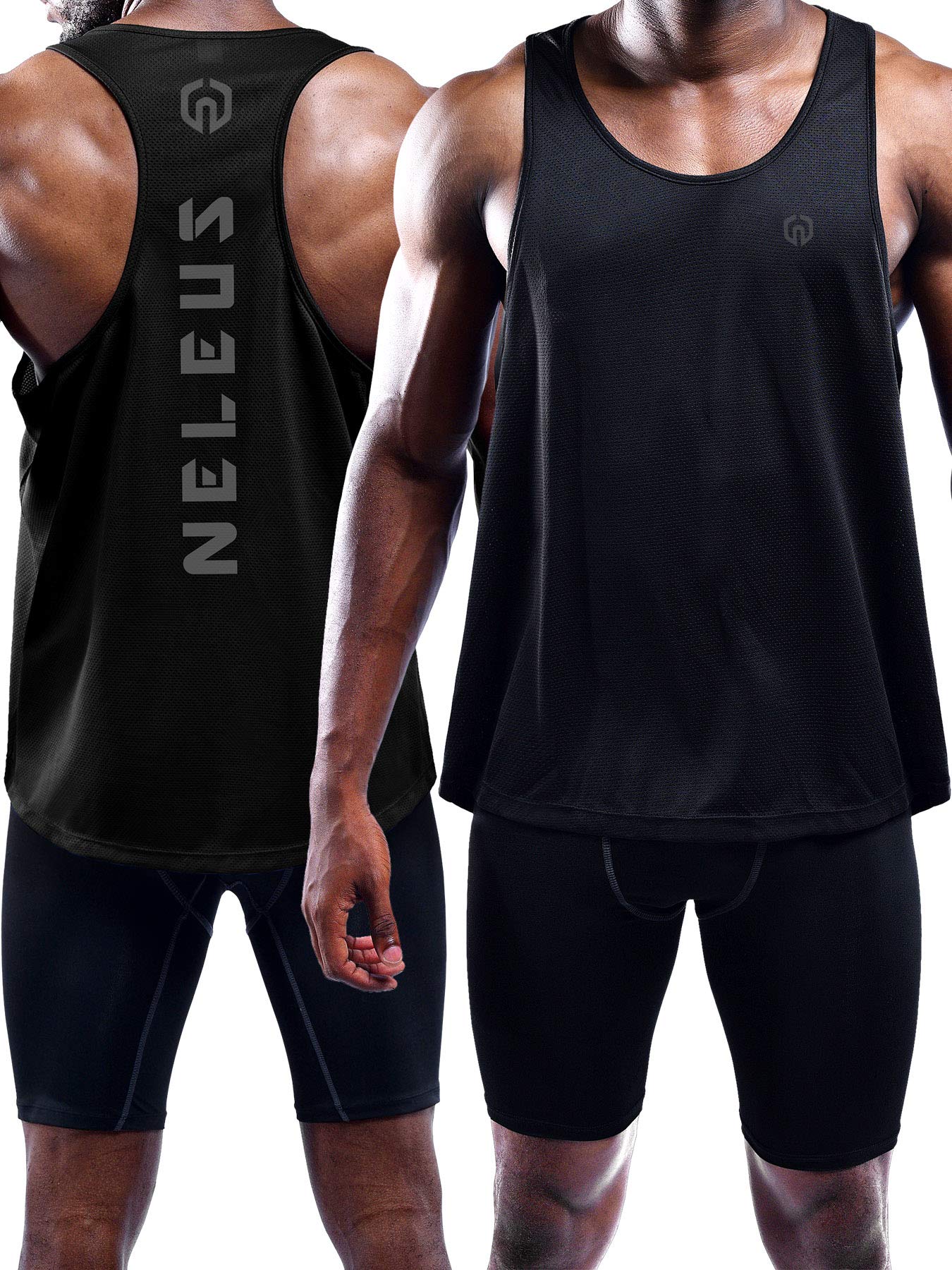 NELEUS Men's 3 Pack Dry Fit Y-Back Muscle Tank Workout Gym Shirt,5031,Black,Grey,Olive Green,L