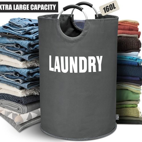 DOKEHOM XX-Large Laundry Basket - 160L Collapsible Hamper in Dark Grey | Foldable Design, 7 Colors Available