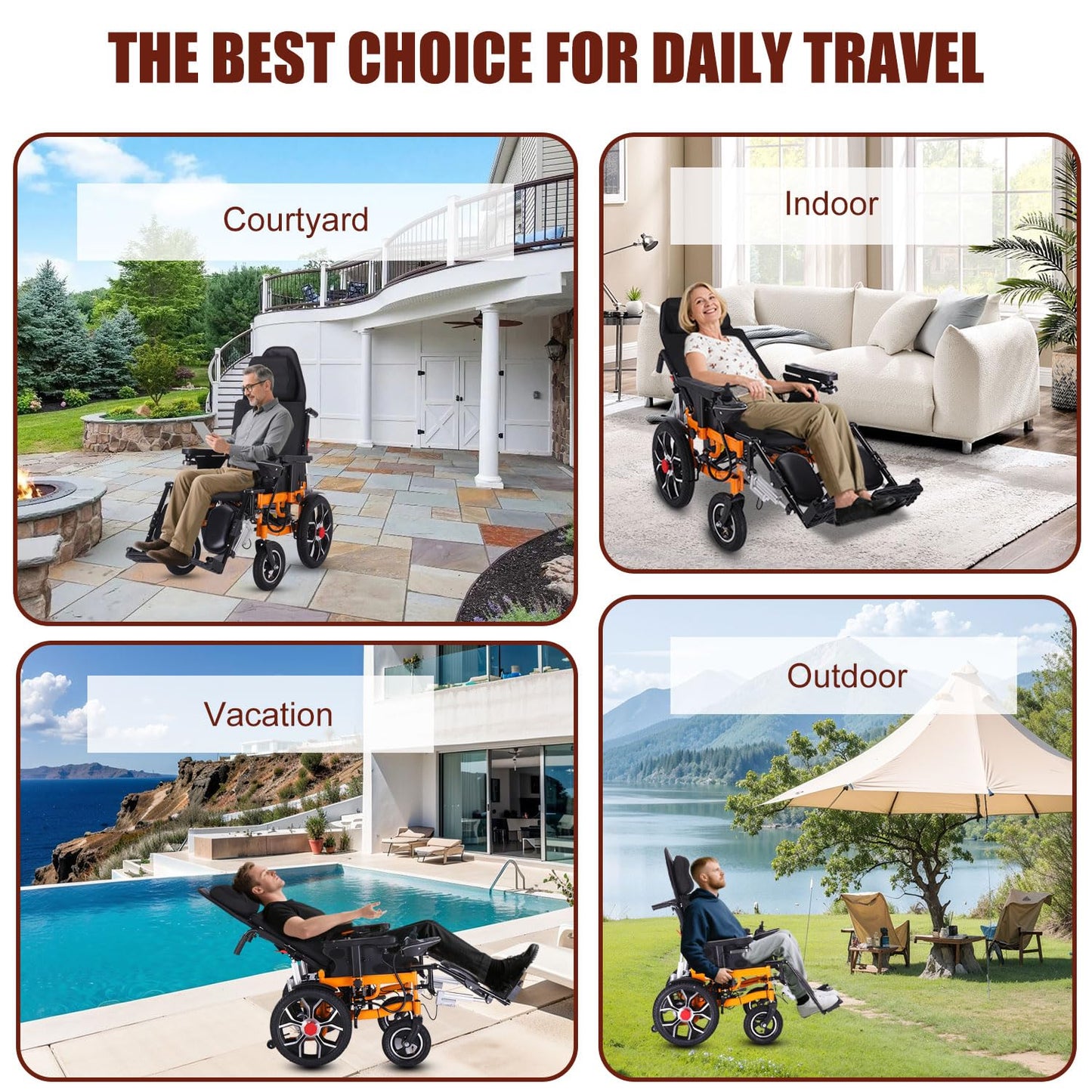 Reclining Foldable Electric Wheelchair,Lightweight Reclining Wheelchairs for Adults,30 Miles All Terrain Power Wheelchairs,Remote Control Motorized Wheelchair for Seniors,Portable Elder Mobility Aids