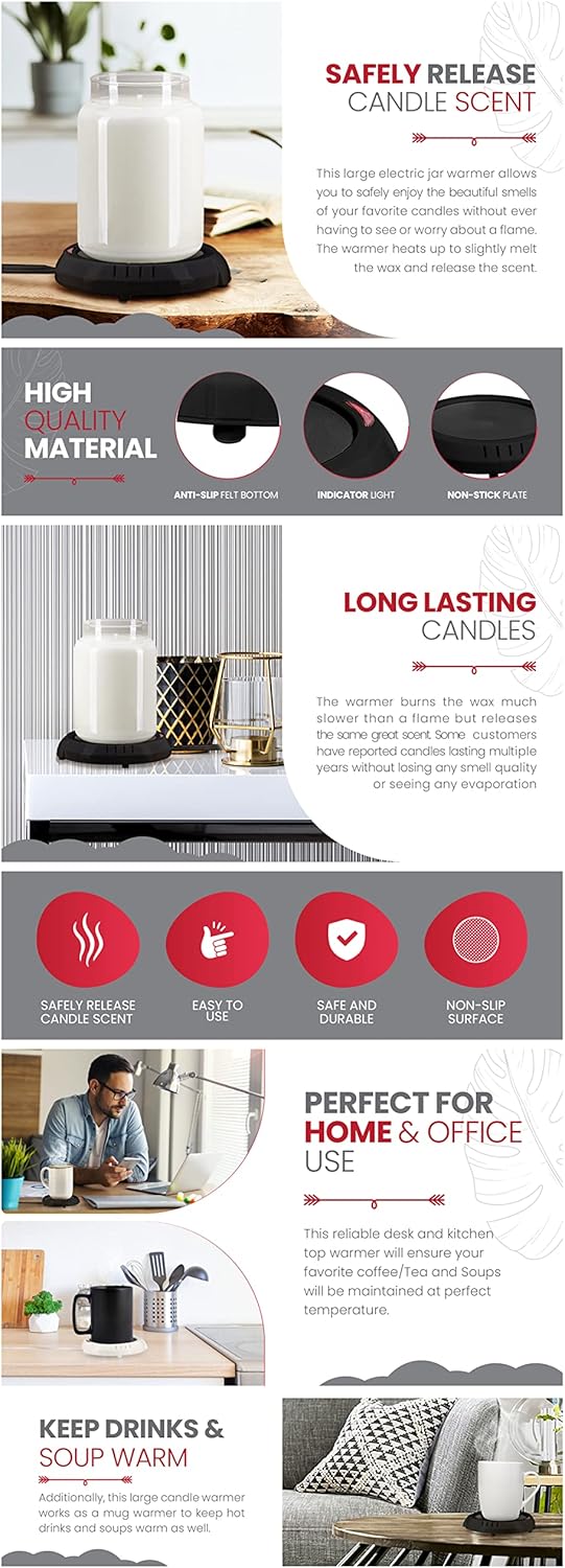 Skiennix Candle Warmer Plate - Flameless Scent Release | Versatile Mug & Jar Warmer - Black