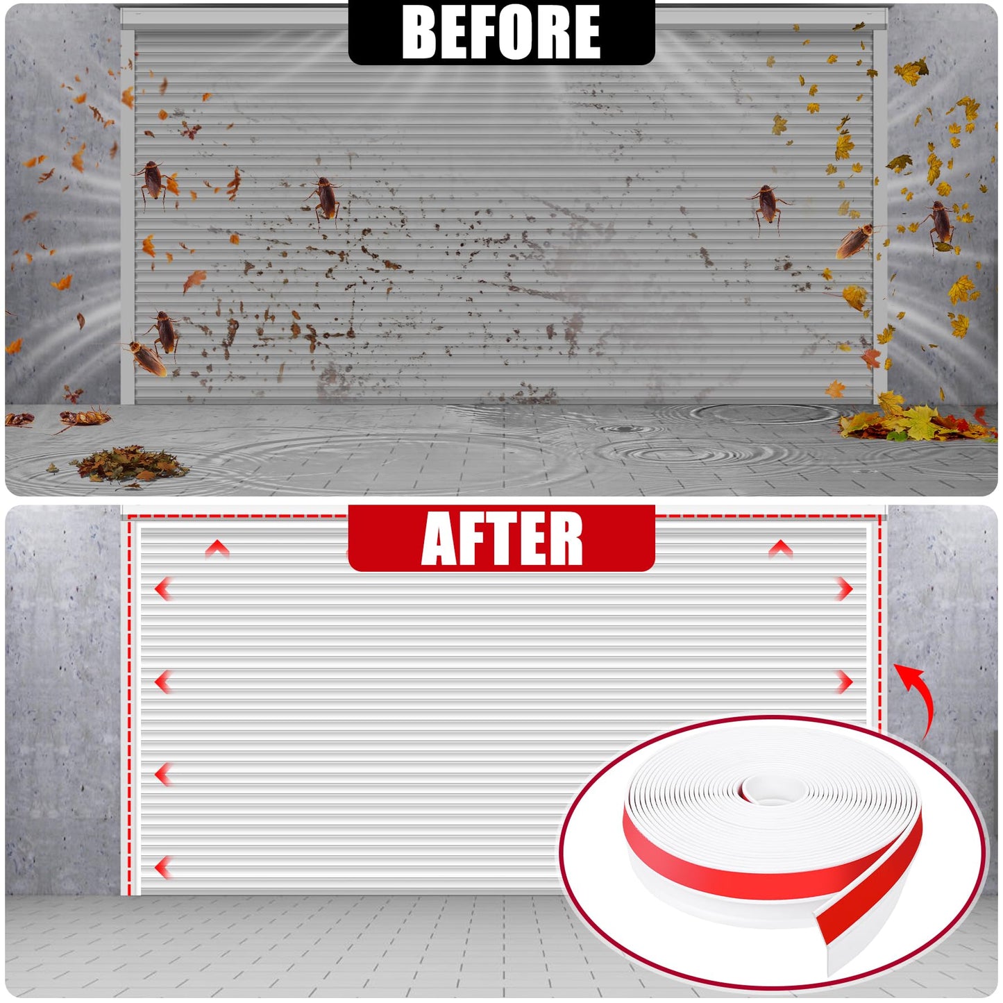 ToLanbbt Garage Door Seal Top and Sides - 36FT TPE Garage Door Weather Stripping Top and Side Trim Seal Replacement with Adhesive Backed, Nails and Lids, White