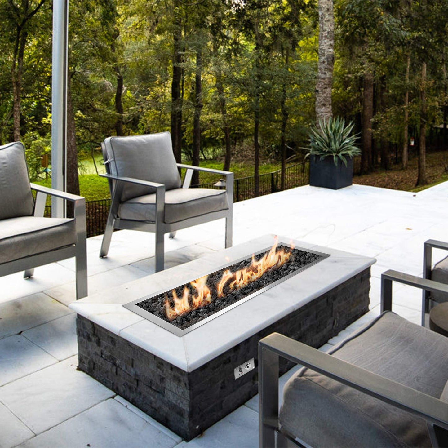 Stanbroil 36 x 12 Inch Rectangular Fire Pit Burner with Drop-in Fire Pan, Gas Firepit Insert for DIY Fire Table, 304 Stainless Steel, 150,000 BTU Max