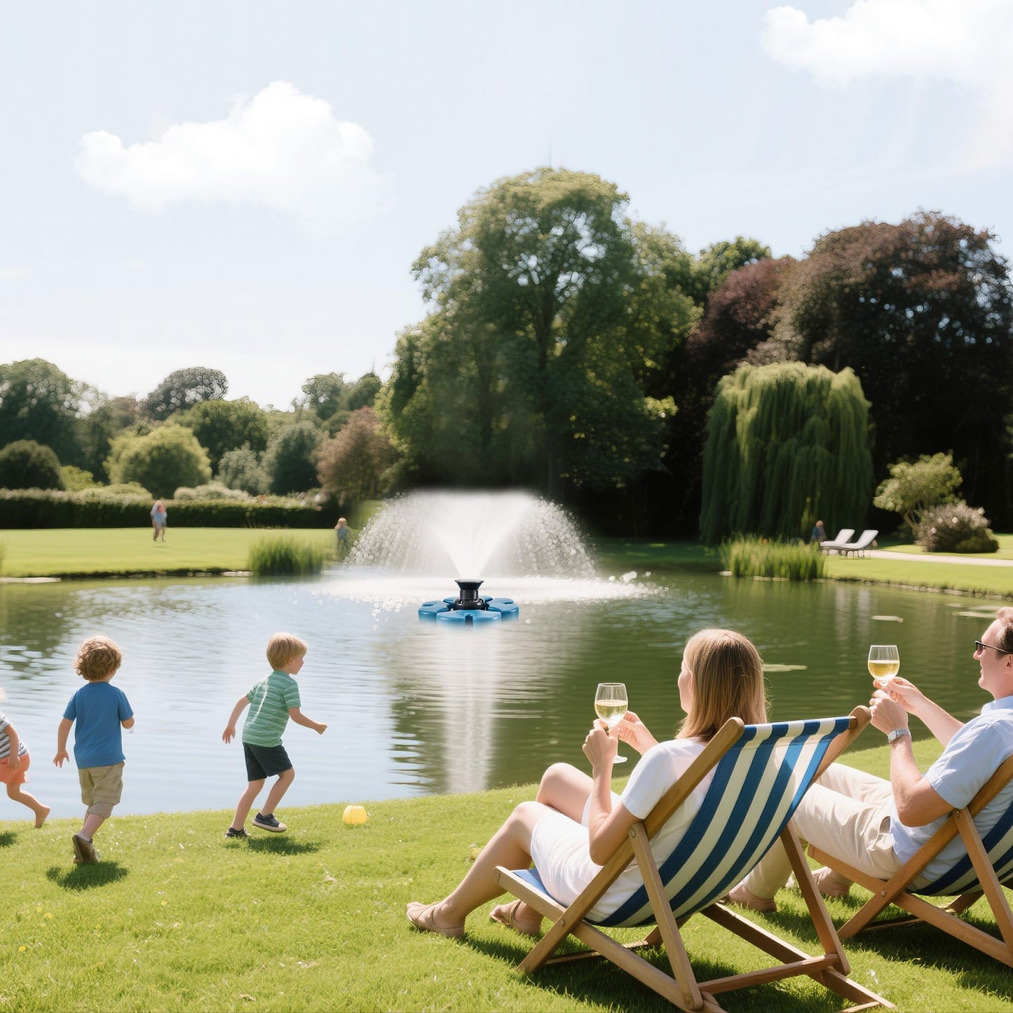 RELIY Pond Fountain Aerator, 15000 GPH 110V 1HP Fountain Pump, Fully Automatic Powerful Lake Floating Fountain, 100 FT Power Cord, 2x100 FT Traction Rope, Pond Fountains For Large Ponds