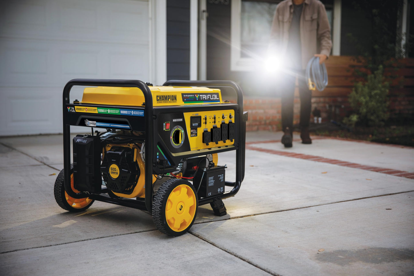 Champion Power Equipment 12,500-Watt Electric Start Tri Fuel Home Backup Portable Generator with Free 3-Year Warranty