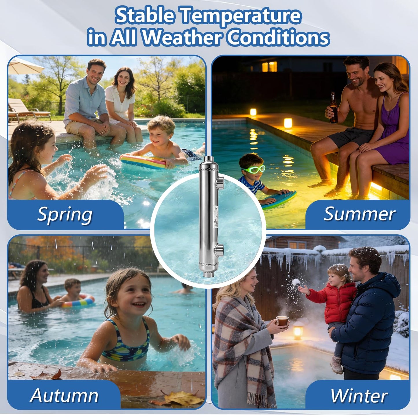 AB Pool Heat Exchanger 155kBtu Stainless Steel 316L Same Side Ports 1 1/2" & 1" FPT for 11,900 Gallon for Spa/Solar/Pool Heating