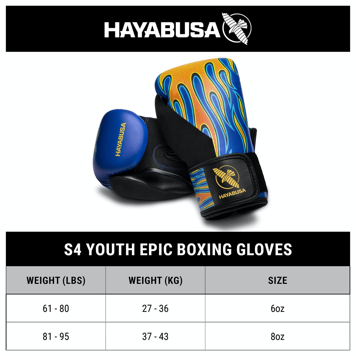 Hayabusa S4 Kids Epic Boxing Gloves for Boys and Girls - Machine Blue, 6 oz