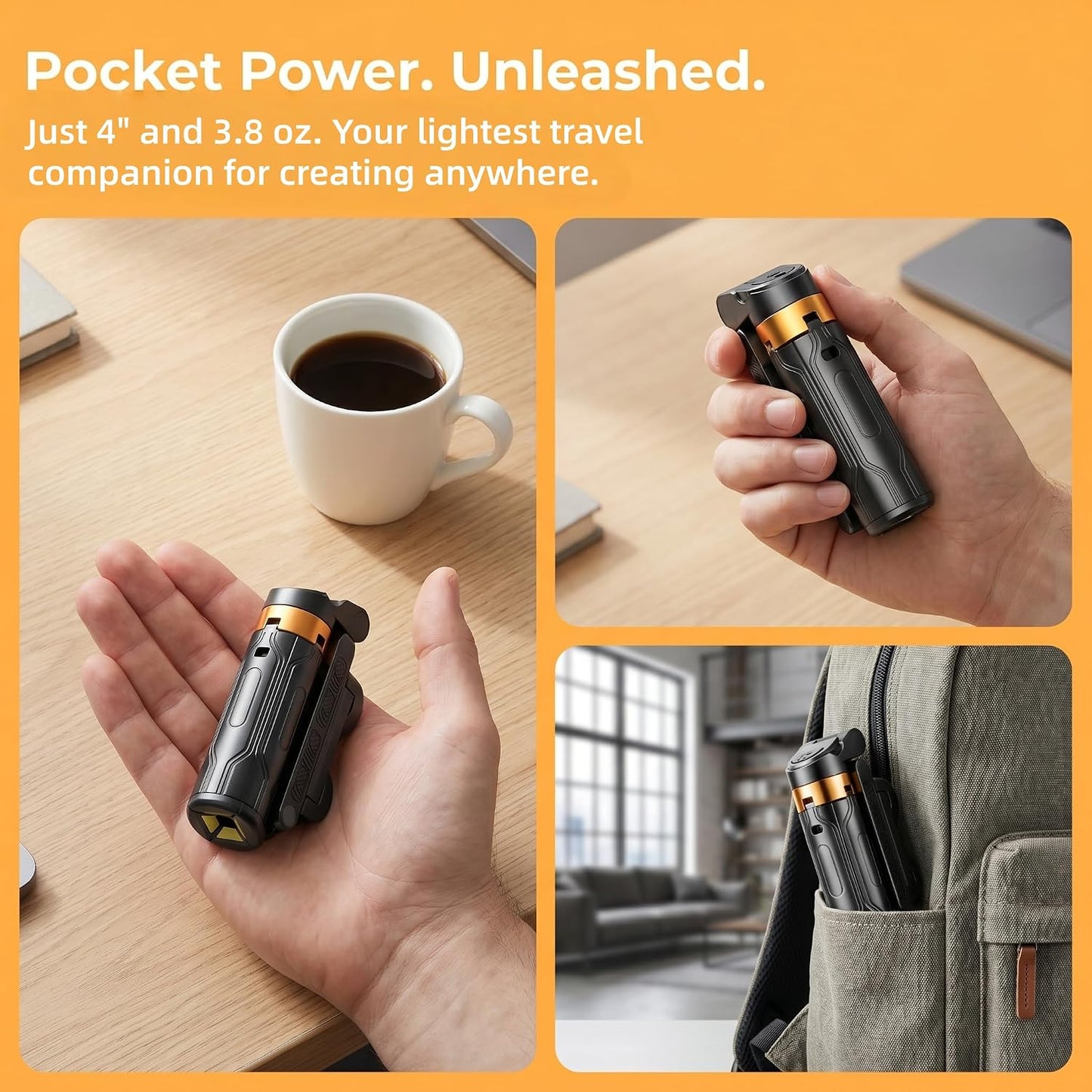 Briteroh 4" 4-Leg 360 3.8 oz Mini Selfie Stick Tripod, Pocket-Sized Selfie Stick with Bluetooth Remote, Reinforced