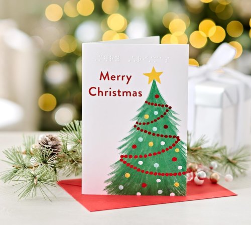 American Greetings Christmas Card - Braille Design Featuring Festive Christmas Tree