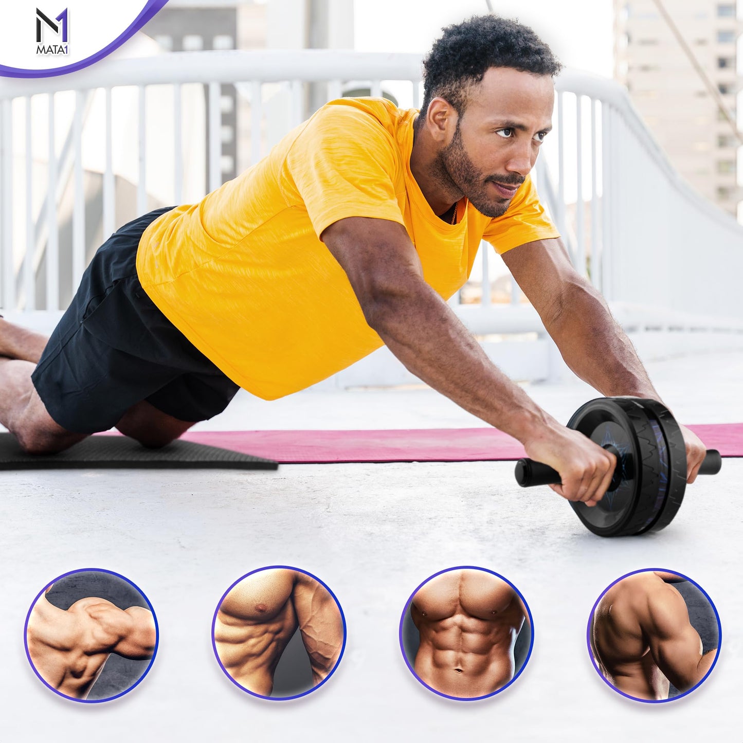 Mata1 Ab Roller Wheel, Abs Workout Machine, Perfect for Core & Abdominal Strength Training, Exercise Wheels for Home Gym w/Knee Pad, Fitness Equipment for Sports