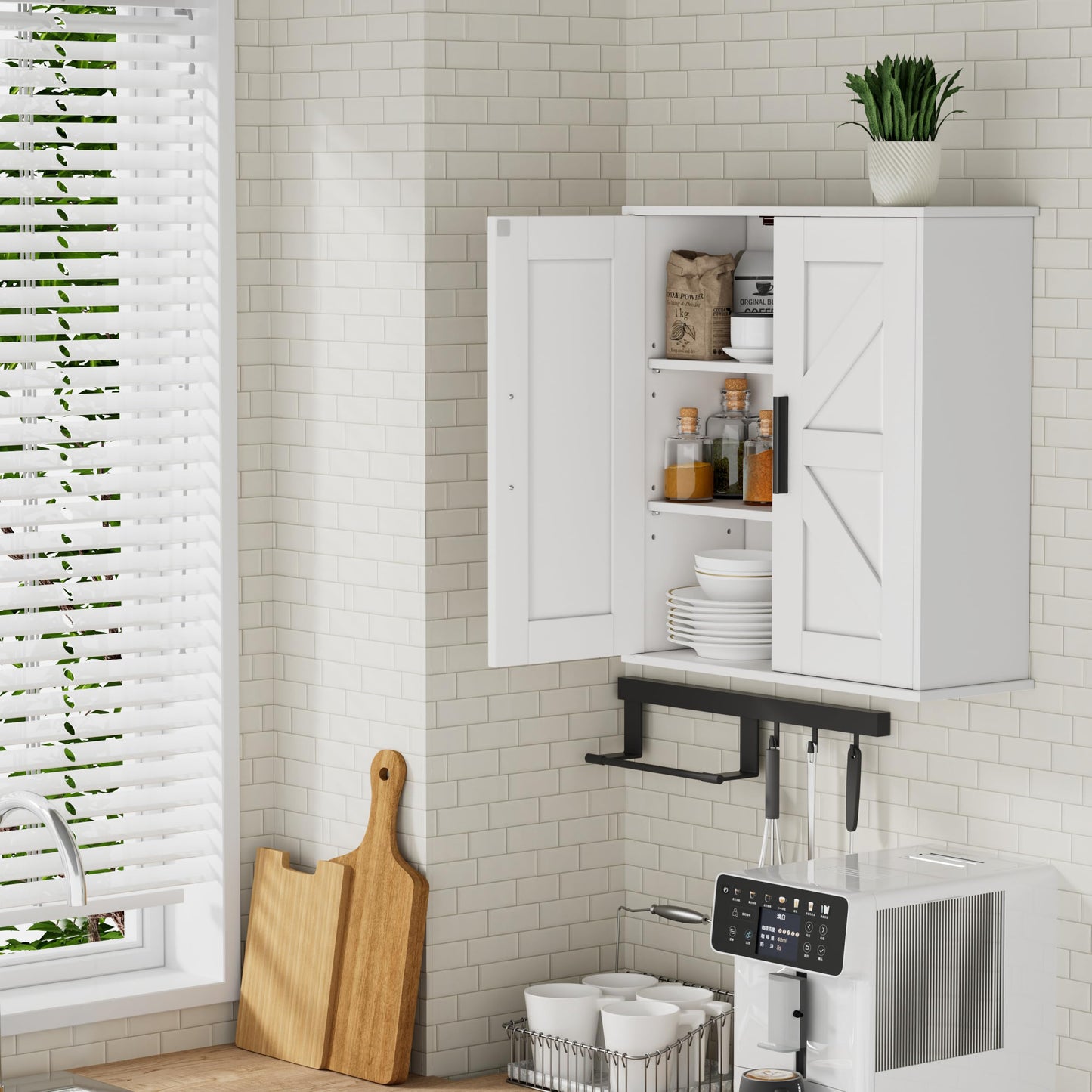 Homleke Bathroom Wall Cabinet, Over Toilet Storage Cabinet with Barn Doors and Adjustable Shelves, 3-Tier Medicine Cabinet Wall Mounted, for Bathroom, Kitchen, Entryway, Laundry Room, White, (7.9" D)