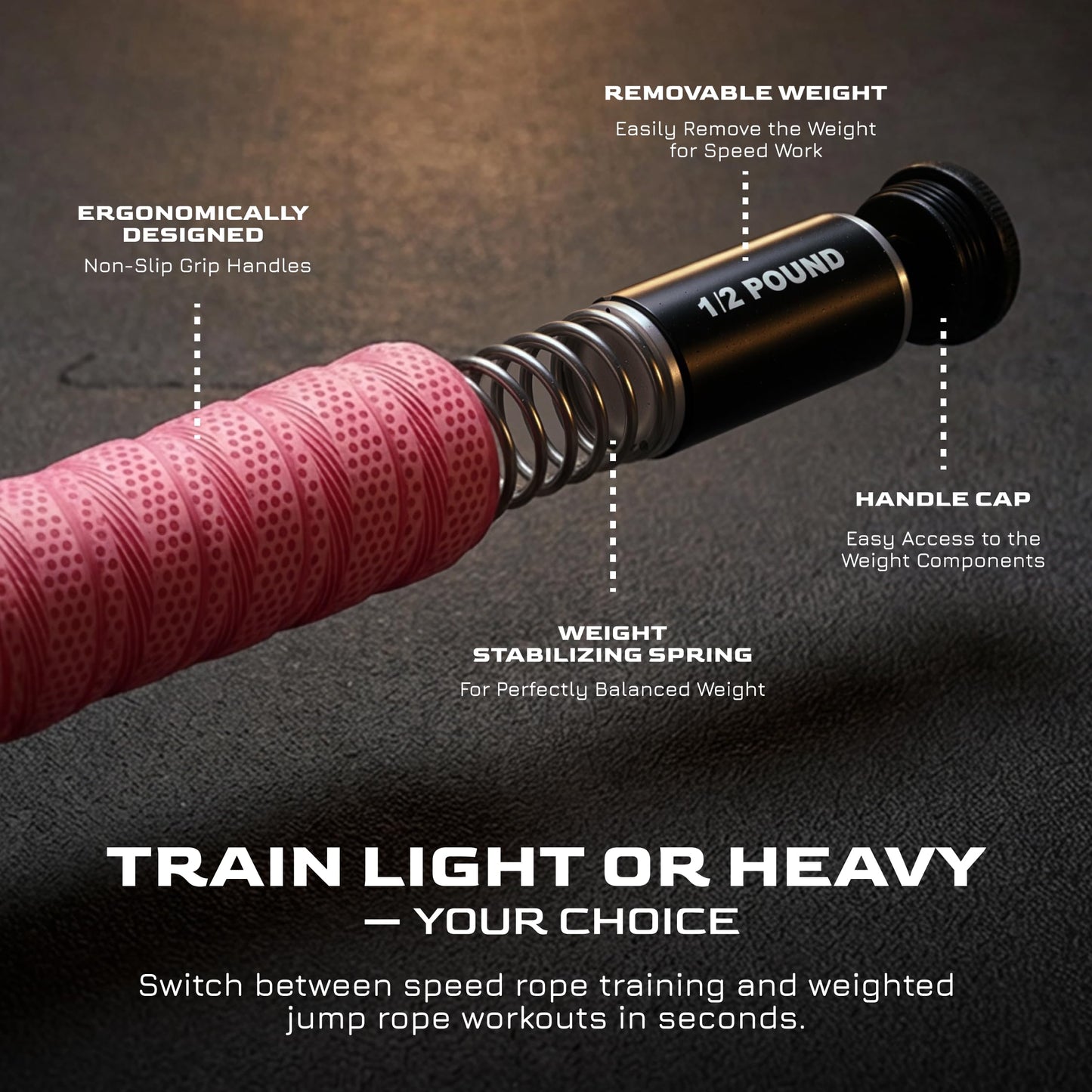 Weighted Jump Rope for Men & Women, 1LB Adjustable Heavy Speed Rope with Removable Handle Weights, Dual Cables for Cross Training, Boxing, Cardio & Home Workouts Durable Adult Fitness Jump Rope - Pink