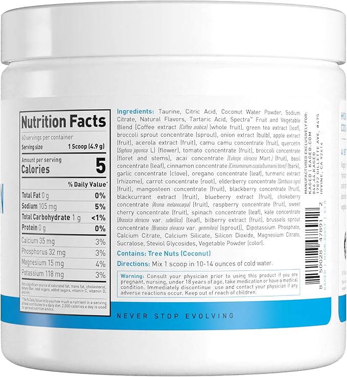 Kaged Hydration Electrolytes Powder | Strawberry Yuzu | Hydra-Charge Sports Drink Mix | Pre, Post, Intra Workout | Low Carb, Vegan, Gluten Free | Supplements for Men & Women | 60 Servings