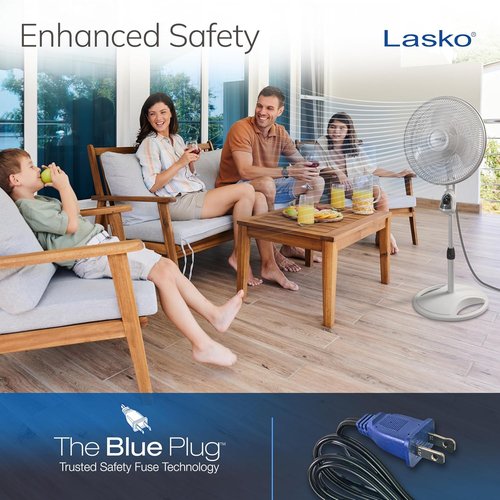 Lasko 16-Inch Oscillating Pedestal Stand Fan - Adjustable Height, Timer & Remote Control | White