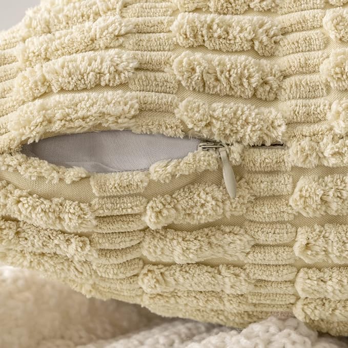 MIULEE Pack of 2 Corduroy Decorative Lumbar Throw Pillow Covers 20x12 Inch Soft Boho Striped Pillow Covers Modern Farmhouse Home Decor for Sofa Living Room Couch Bed Beige