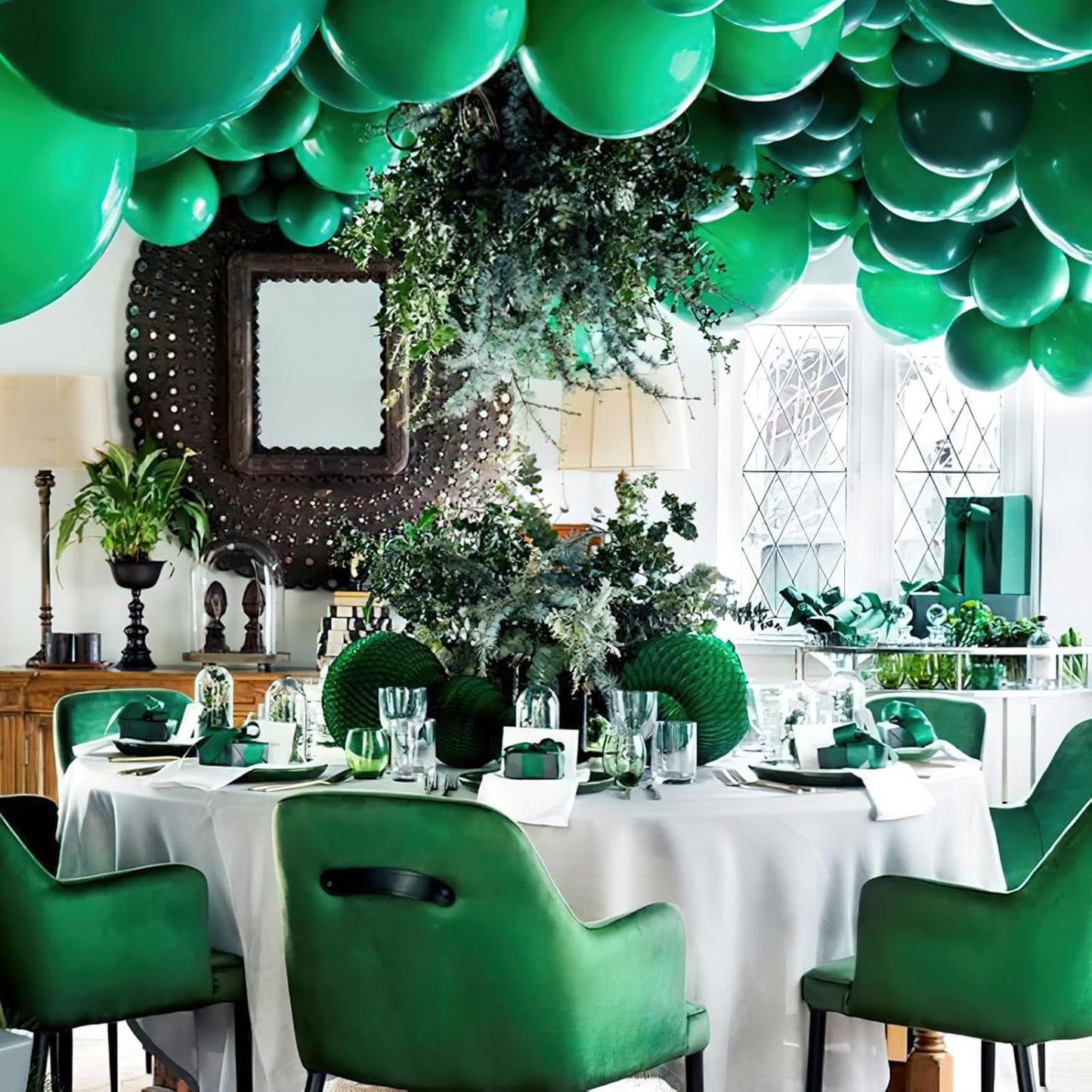 PartyWoo Pearl Dark Green Balloons - 140-Piece Jungle Dinosaur Theme Kit | 5-12 Inch Sizes