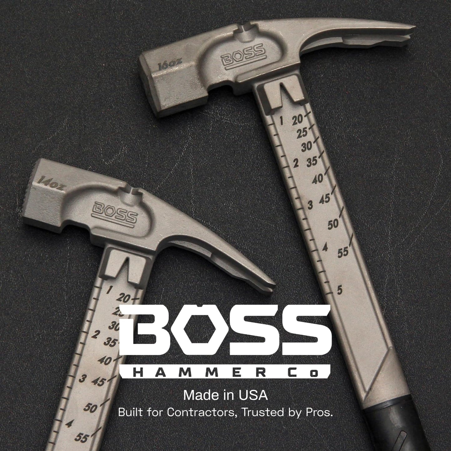 Boss Hammer 14 oz. Pro Plus Titanium Hammer - Ti64 Construction Grade, New Side Nail Extractor, 20% Thicker Handle, 1/4" Tether Hole - Milled Face - Made in the USA - BHPPS14TIM