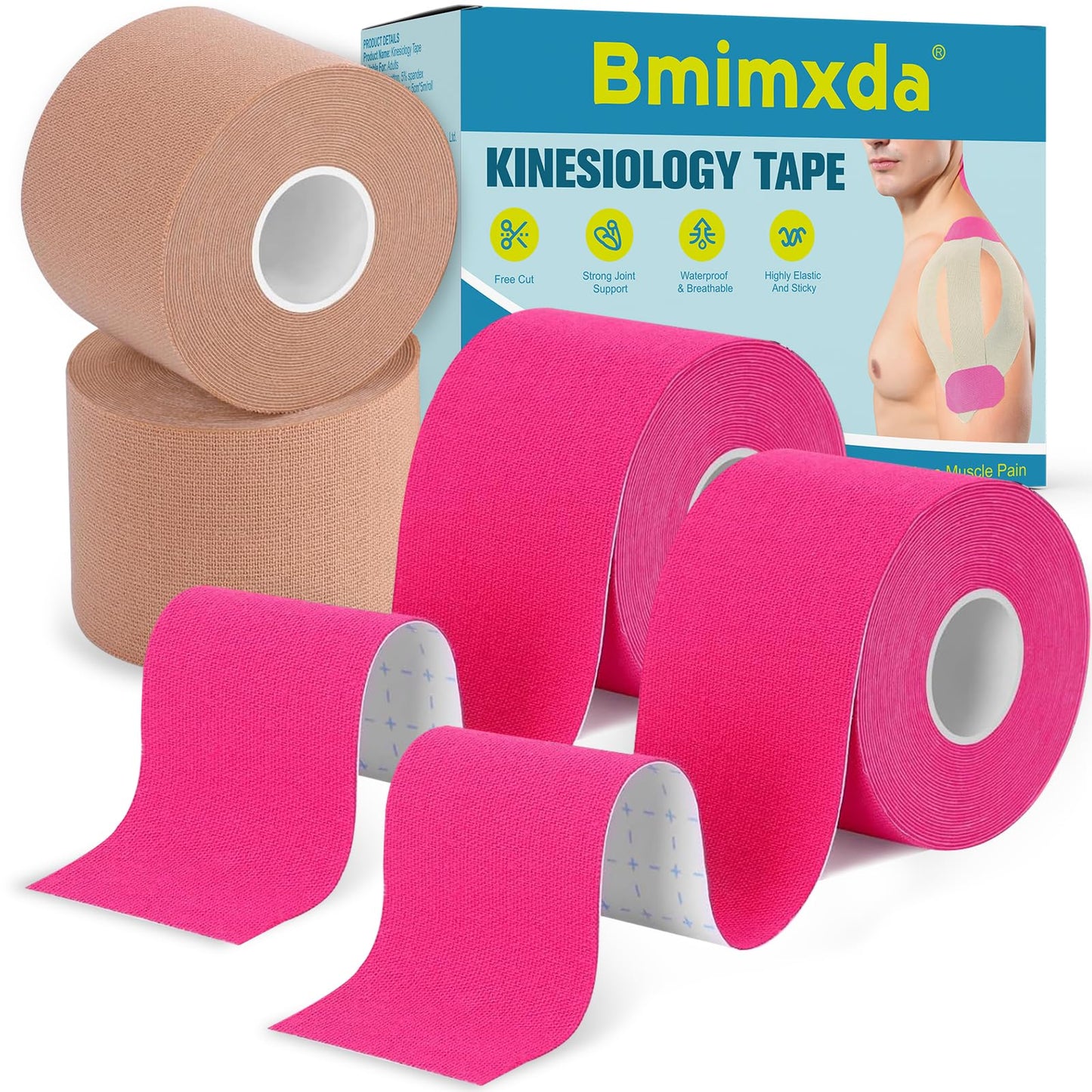 4 Rolls Waterproof Kinesiology Tape - Pro Support Elastic Free-Cut Athletic Tapes for Muscle Strain Relief & Joint Support, Cotton Breathable Sports Tape with Elasticity Suitable for All Body Areas