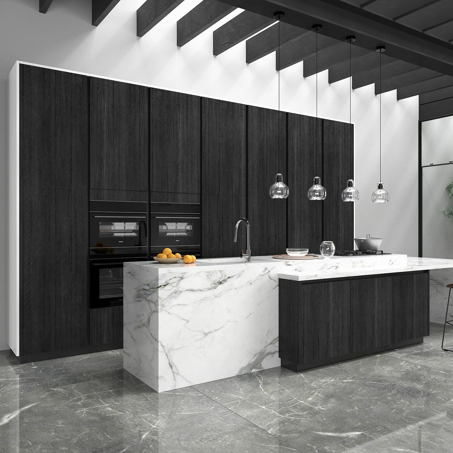 WESTICK Black Wood Countertop Contact Paper Peel and Stick Wallpaper Waterproof Self Adhesive Faux Wood Grain Contact Paper for Countertops Kitchen Cabinets Wall Furniture Wooden Vinyl Wrap 15.8"x393"