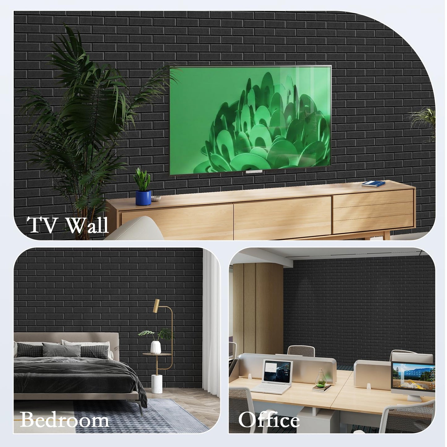 ArtVivid 12Pack Acoustic Panels, 12"×12"×0.4" Self-Adhesive 3D Brick Pattern Sound Proof Panels for Walls, Decorative Sound Dampening Wall Panels for Recording Studios, Offices, Home, Black