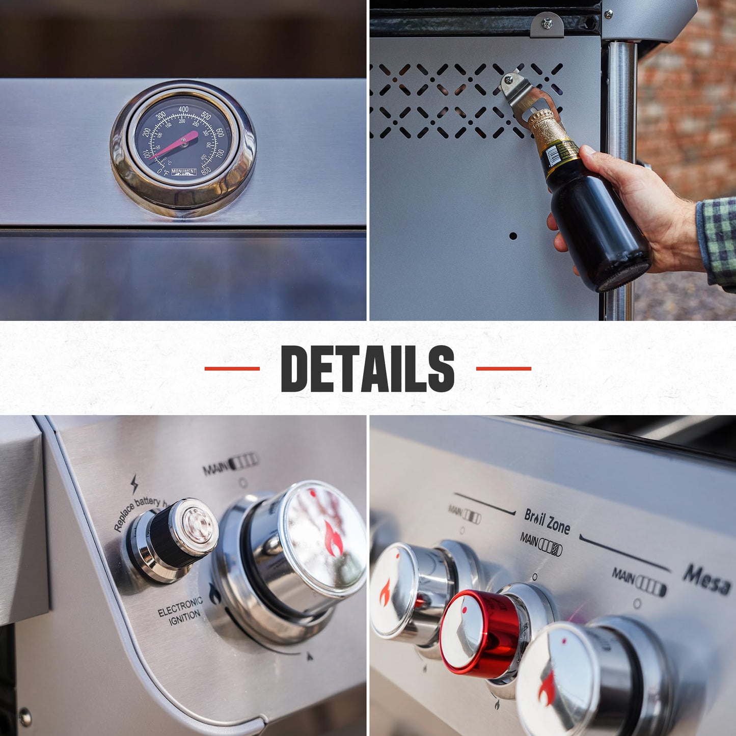 Monument Grills 4+1 Burner Natural Gas Grill with Natural Gas Hose, 50,000 BTU Stainless Steel Outdoor Patio Barbecue Grill, Broil Zone Fast Heating, Knob Lights, and Easy Cleanup, M415BZNG