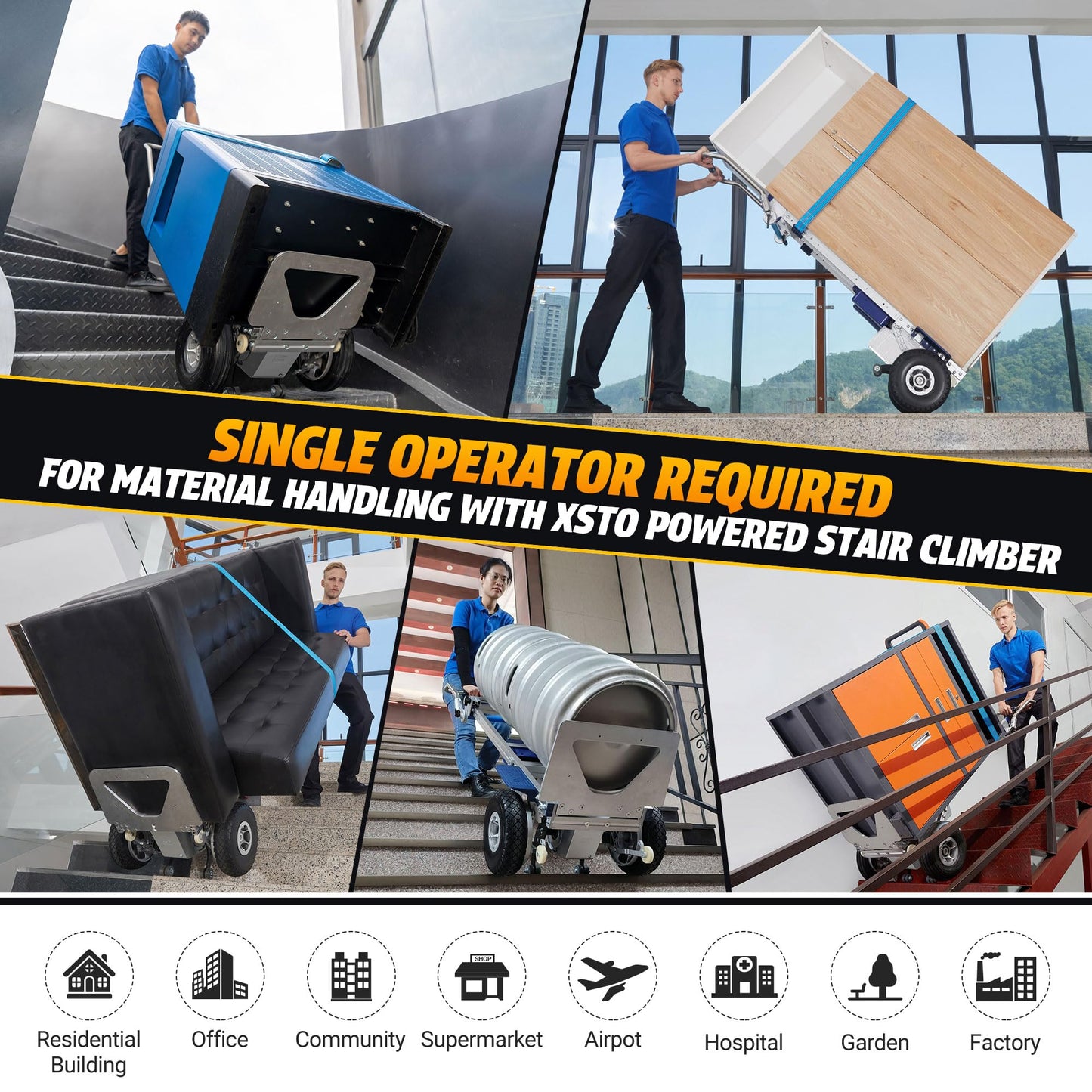 XSTO ZW7210GC Electric Stair Climbing Hand Truck Dolly with Auto-Edge Brake and 4th Wheel Attachment-463 LBS