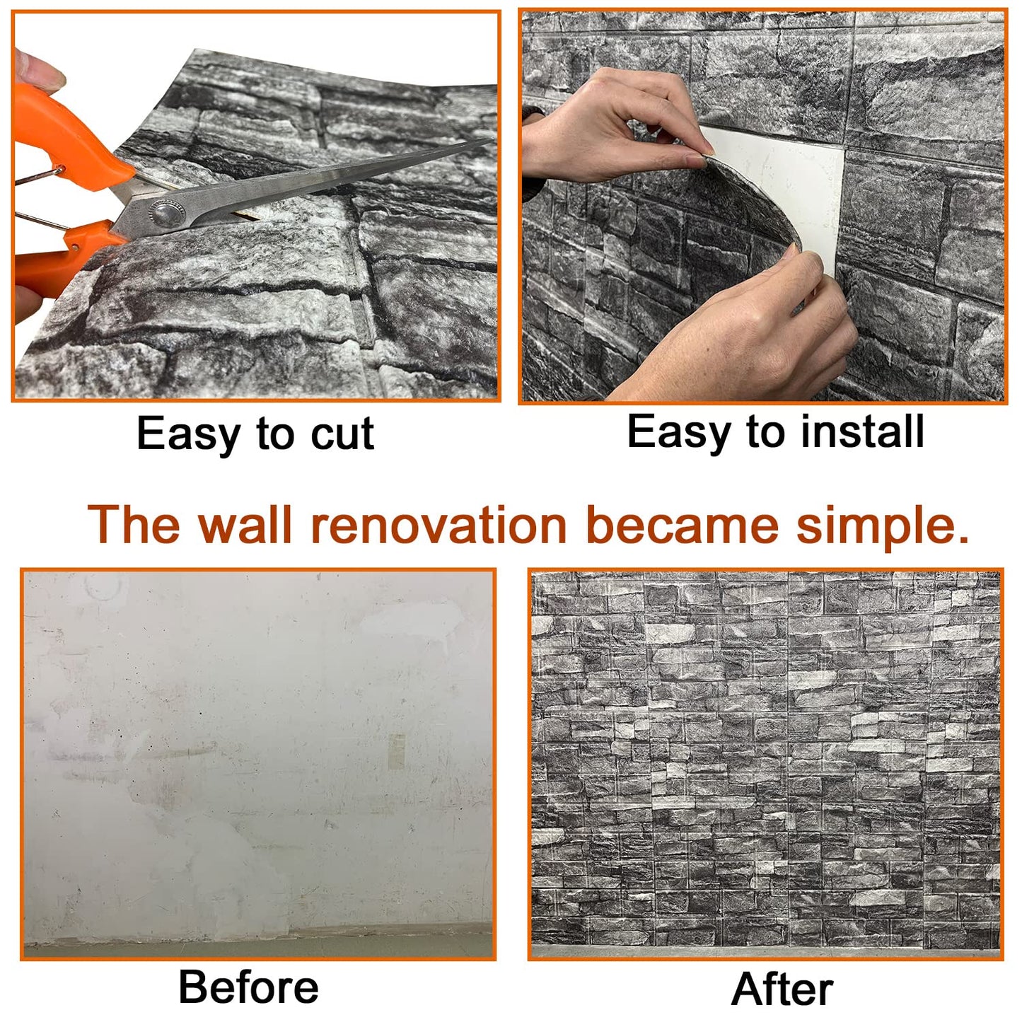 10PCS 3D Wall Panels Peel and Stick 3D Brick Wallpaper Peel and Stick Faux Stone Wall Panel Foam Brick Self-Adhesive Wallpaper (Rock,10pcs)