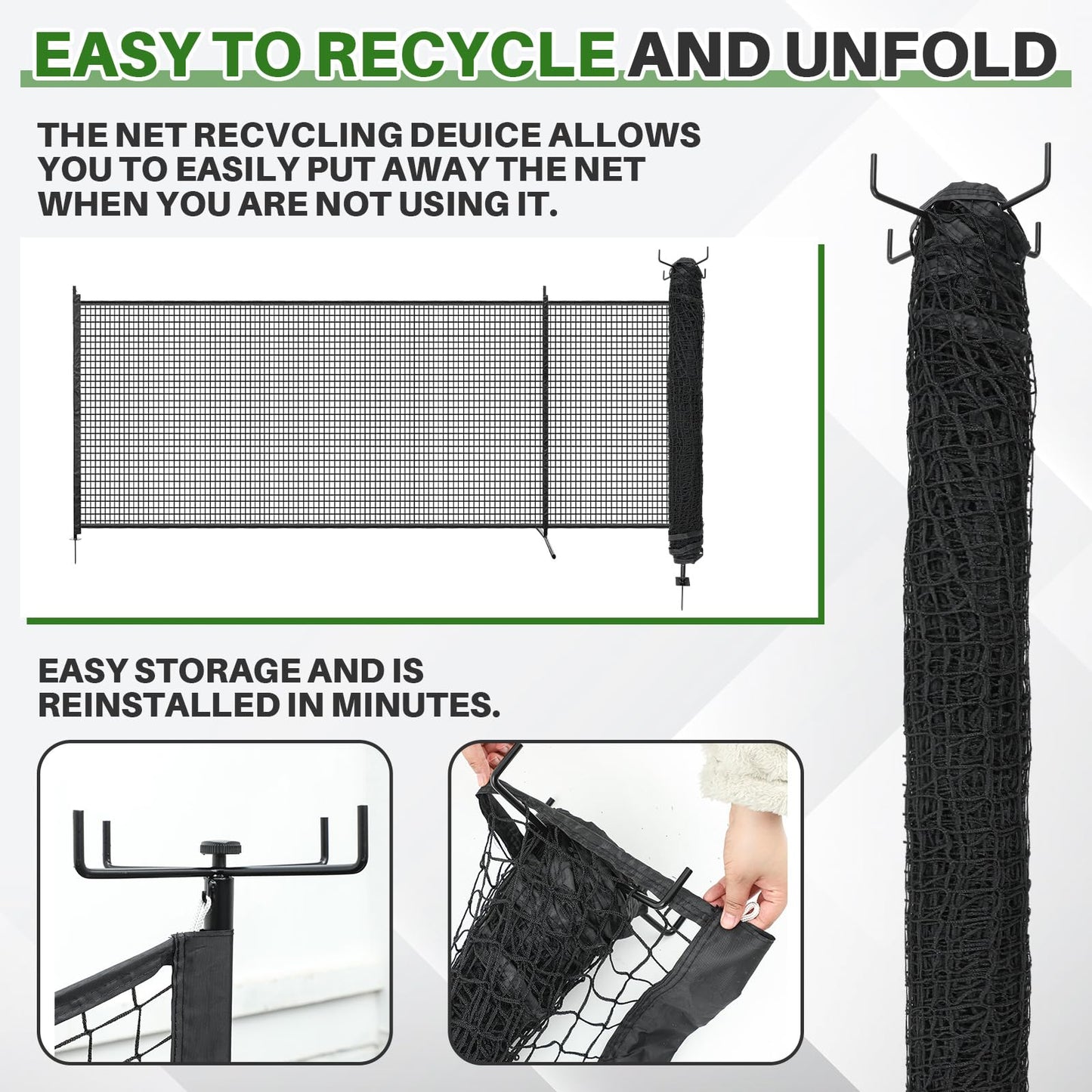 Yoojahow 40 x 5ft Driveway Guard Barricade Net, Heavy Duty Driveway Safety Net, Anti-Tear Remove Defense Netting with Spiral Ground Stakes and Support Poles, Visual Barrier for Playtime Safety (Black)