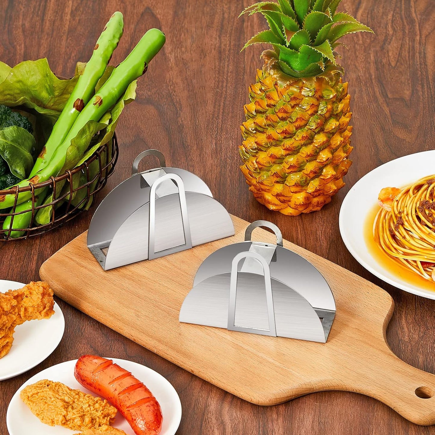 Skiennix Stainless Steel Taco Shell Mold - 4 Pack Tortilla Holder for Crispy Baking & Frying