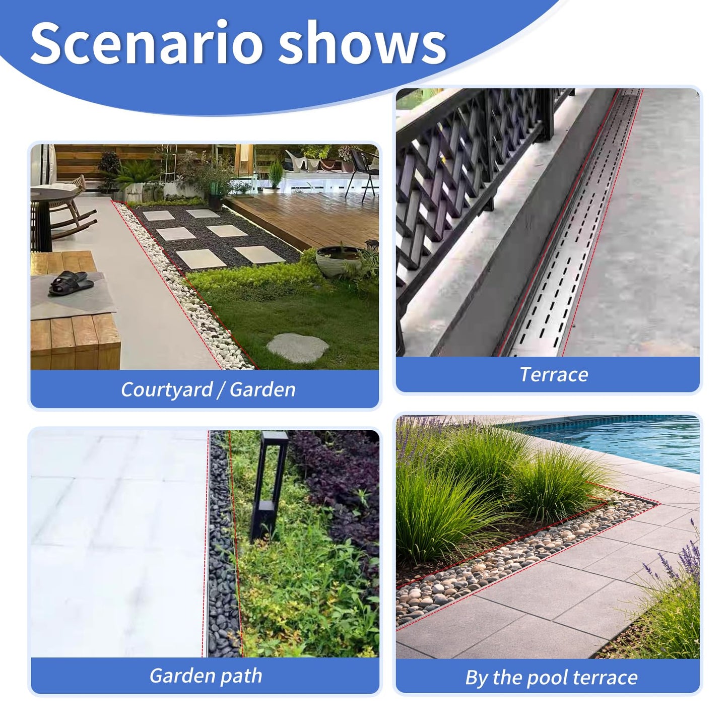 304 Stainless Steel Channel Drain with Pebble Cover–Heavy-Duty Rustproof Channel Drain Kit, Decorative Landscape Trench Drain System for Patio, Yard, Garden Paths, Walkways & Outdoor Drainage.
