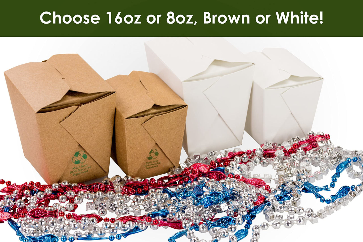 100% Recyclable 8oz White Small Chinese Take Out Boxes 50pk. Leakproof Greaseproof To-Go Containers For Restaurants Event Parties Food Service. Value Bulk Pack Microwaveable and Stackable Meal Pails.