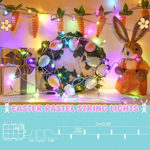 Cshare Easter String Lights - Battery Operated 30 LED Fairy Lights with Timer | 9.8ft Transparent Wire for Indoor & Outdoor Decorations (2 Packs)