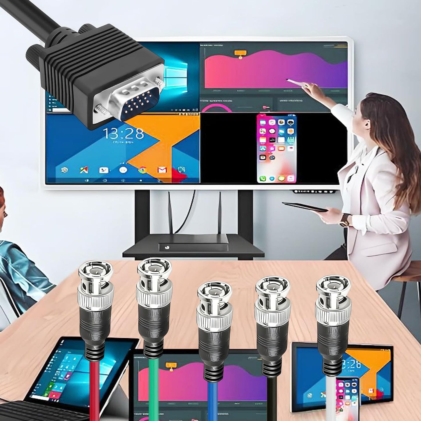 Cable,HD15 5 Cable-1.5M MAYWILLA VGA to BNC Adapter VGA Male to BNC Male RGBHV Coaxial High Resolution Monitor Breakout
